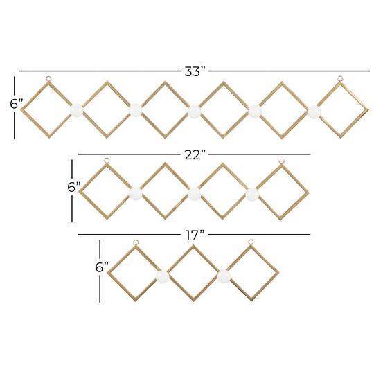 Set of 3 Gold Metal Glam Wall Hook, 17", 22", 33"